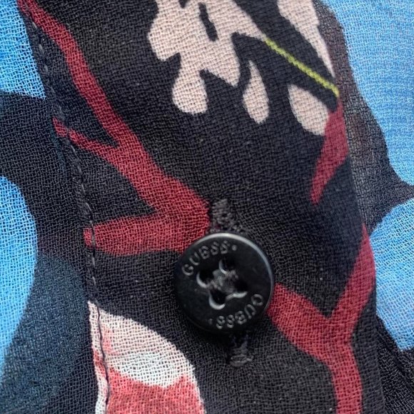 Guess Ladies Floral Mesh Shirt Long Sleeve Blouse Black Sz 8 Summer Button Down - Picture 5 of 7